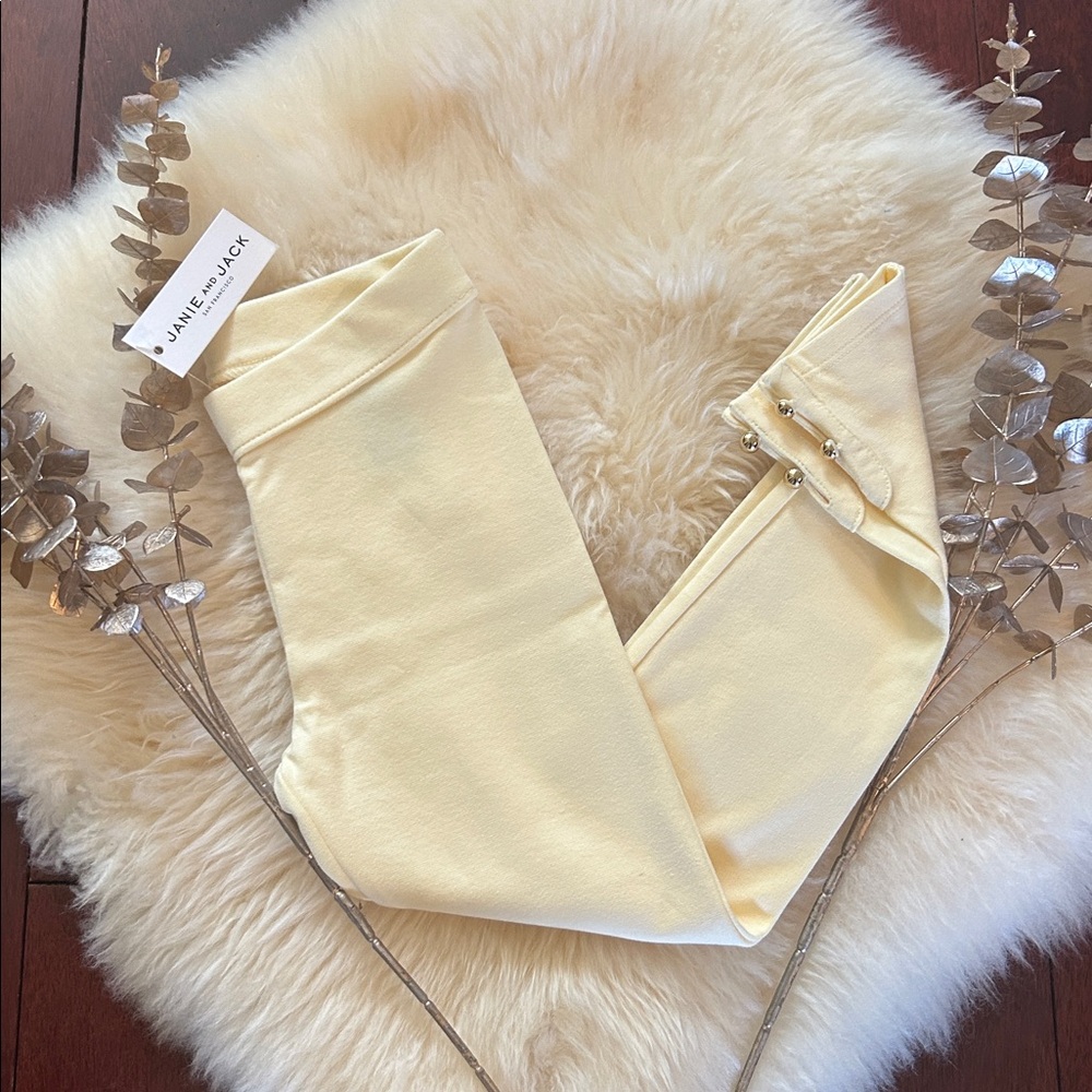 NWT Janie and Jack butter yellow ponte pants leggings gold button detail!